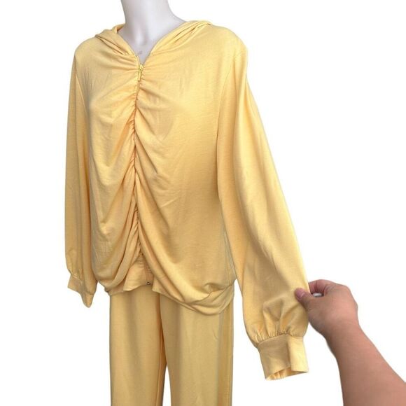 NATORIOUS by Natori Yellow French Terry 2 Piece Zip up Hoodie and Pant Set NEW - Picture 3 of 11